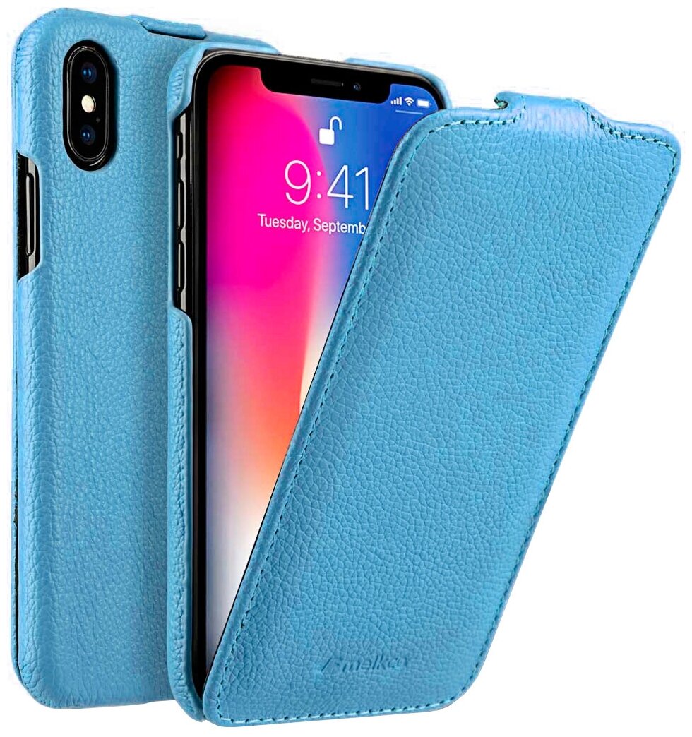 Кожаный чехол Melkco для Apple iPhone X/Xs - Jacka Type - голубой