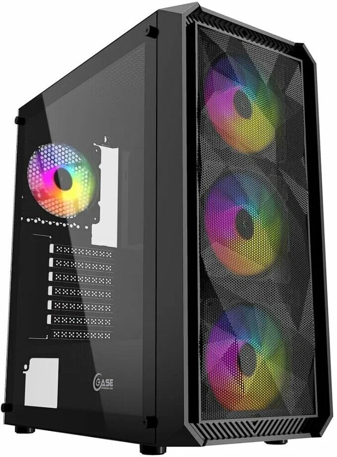 Powercase Mistral Edge, Tempered Glass, 4x 120mm 5-color fan, чёрный, ATX CMIEB-L4