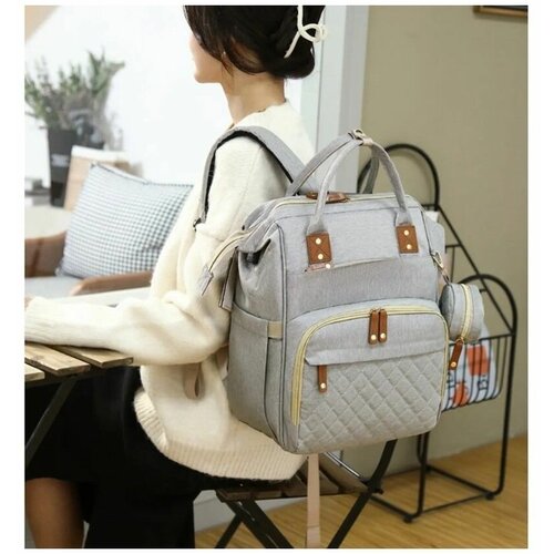 Многофункциональный рюкзак для мамы / Водонепроницаемый дорожный ранец + сумочка для мелочей Morento светло-серый