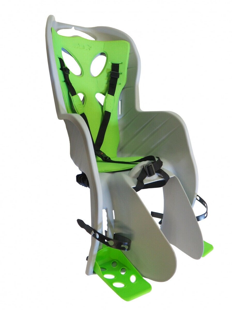 Детское кресло NFUN CURIOSO DELUXE, до 22 кг, на багажник, светло-серое с зеленой накладкой