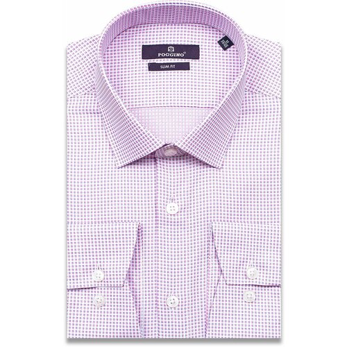 Рубашка POGGINO, размер M (39-40 cm.), сиреневый корейская модная мужская черно белая рубашка в клетку с длинными рукавами приталенная повседневная рубашка с лацканами и пуговицами не тр