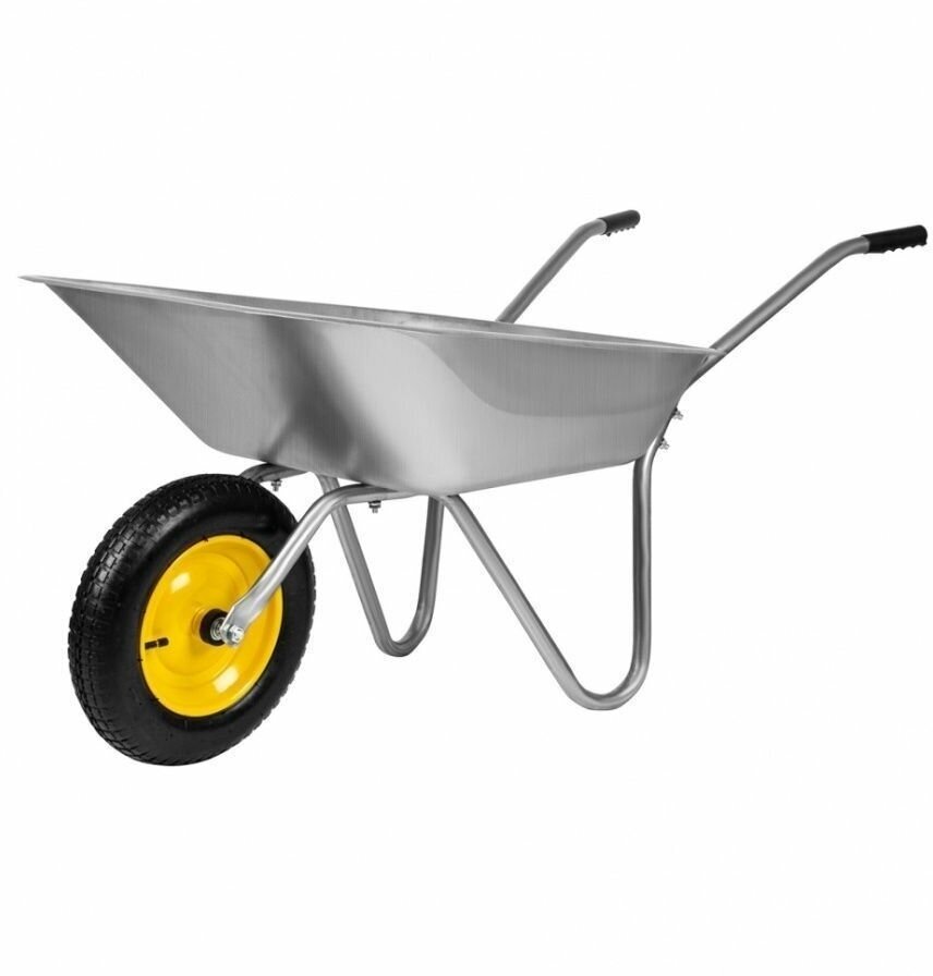 Тачка садовая усиленного типа с оцинкованным корытом и 1 колесом, 60 л / 130 кг, длина 137 см - фотография № 1