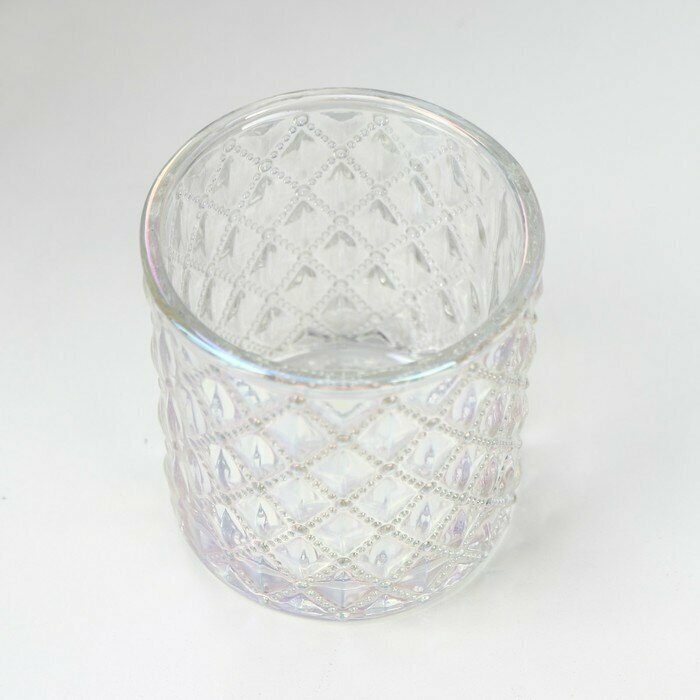 Подсвечник стекло стаканчик на 1 свечу "Ромбики" перламутр 7,5х7х7 см 7332458 - фотография № 4