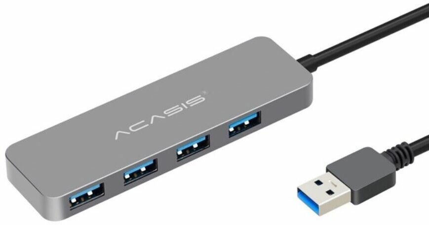 Хаб USB Acasis HS-080 на 4 порта USB 3.0, 120 см, серый