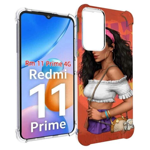 Чехол MyPads девушка-с-сумкой-мулатка женский для Xiaomi Redmi 11 Prime 4G задняя-панель-накладка-бампер чехол mypads принцесса жасмин женский для xiaomi redmi 11 prime 4g задняя панель накладка бампер