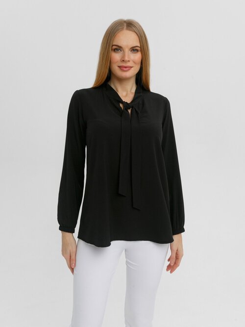 Блуза  Текстиль Хаус, прямой силуэт, длинный рукав, размер 44, черный