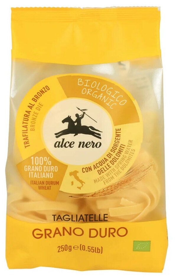 Alce Nero тальятелле БИО макаронные изделия из твердых сортов пшеницы, полимерная упаковка 250 г