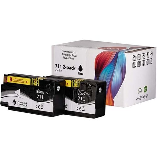 2 шт картридж струйный sakura 711 cz133a черный пигментный тип 73 мл для hp sicz133a Картридж №711 для HP Designjet T120, T520 P2V31A 2-pack Sakura черный