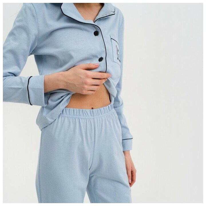 Пижама женская (рубашка и брюки) KAFTAN Love размер 40-42, цвет голубой (1 шт.) - фотография № 4