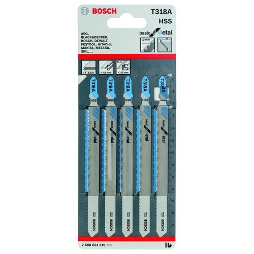 Набор пилок для лобзика BOSCH 5 шт T 318 А Basic for Metal, HSS