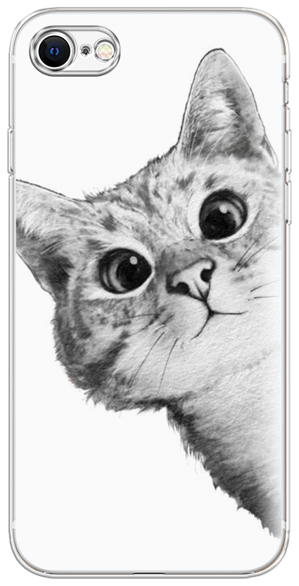Силиконовый чехол на Apple iPhone 8 / Айфон 8 Кот рисунок черно-белый