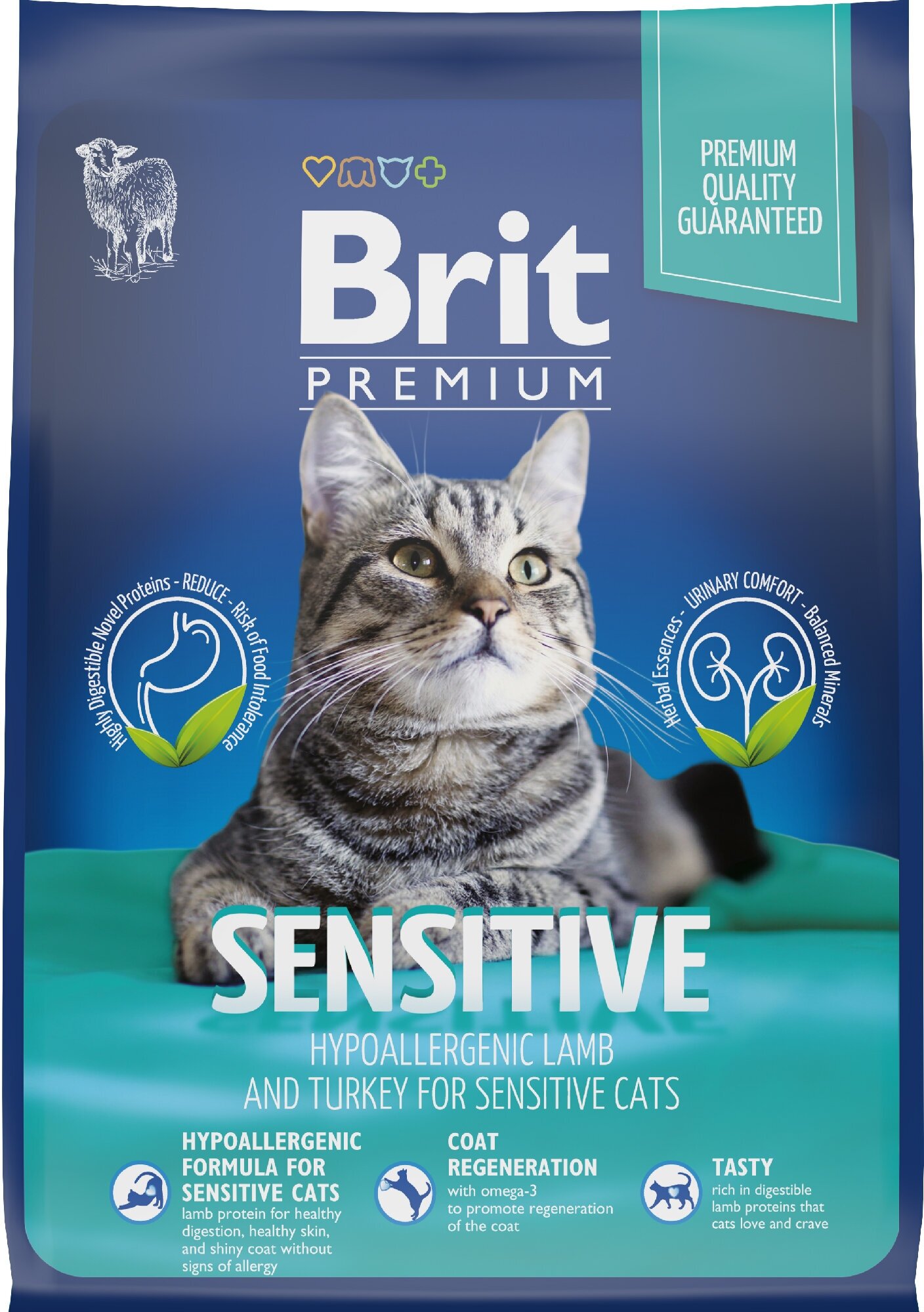 Brit Premium Cat Sensitive сухой корм премиум класса с ягненком и индейкой для взрослых кошек с чувствительным пищеварением 08кг 1шт