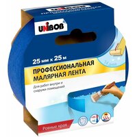 Скотч малярный профессиональный Unibob, для наружных/внутренних работ, 25 мм x 25 м, синий