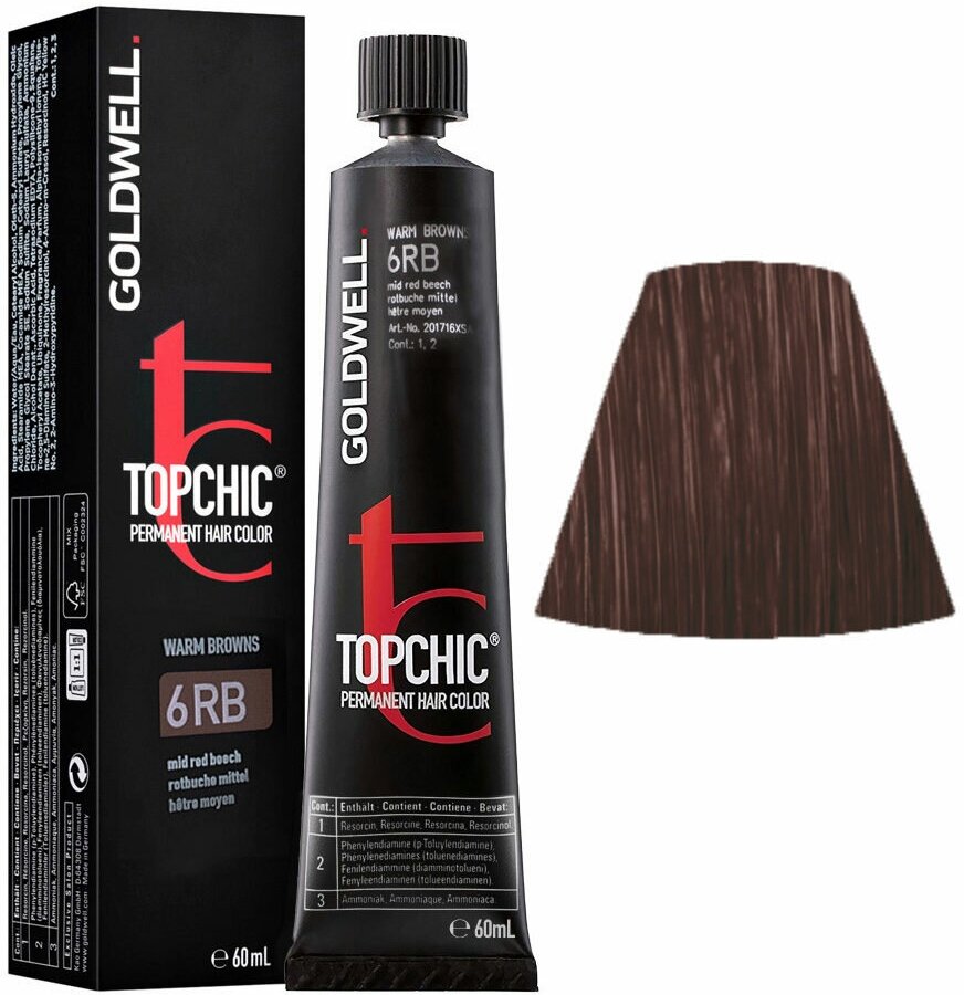 Goldwell Topchic стойкая крем-краска для волос, 6RB красный бук, 60 мл