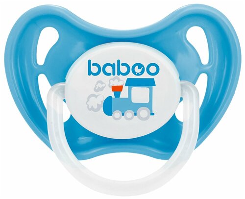 Пустышка силиконовая ортодонтическая baboo Transport 0+ м, голубой/белый