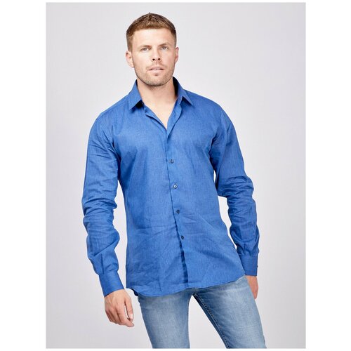 Рубашка льняная с длинными рукавами Karl Lagerfeld RU 50-52 / EU 43 / XL синего цвета