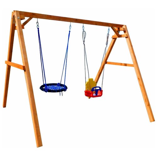 Красная Звезда Деревянные качели с качелями гнездо 60 см и качелями со спинкой натуральный 26875₽