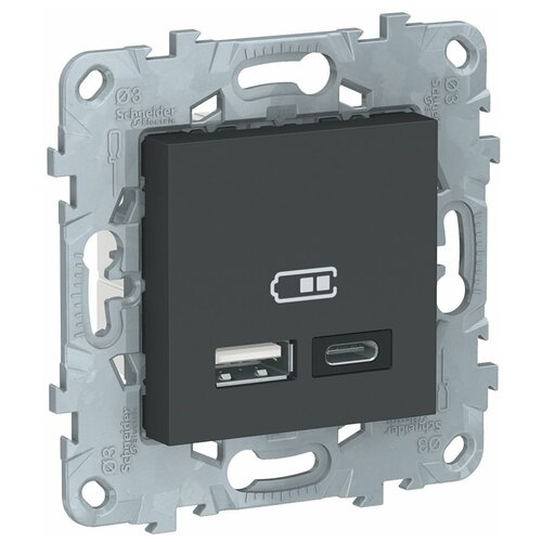 Schneider Electric UNICA NEW розетка USB, 2-местная, тип А+С, 5 В / 2400 мА, антрацит NU501854