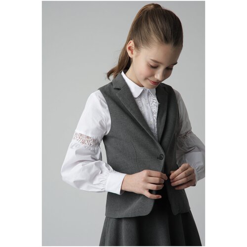 фото Школьный жилет для девочек gulliver, карманы, размер 152, серый
