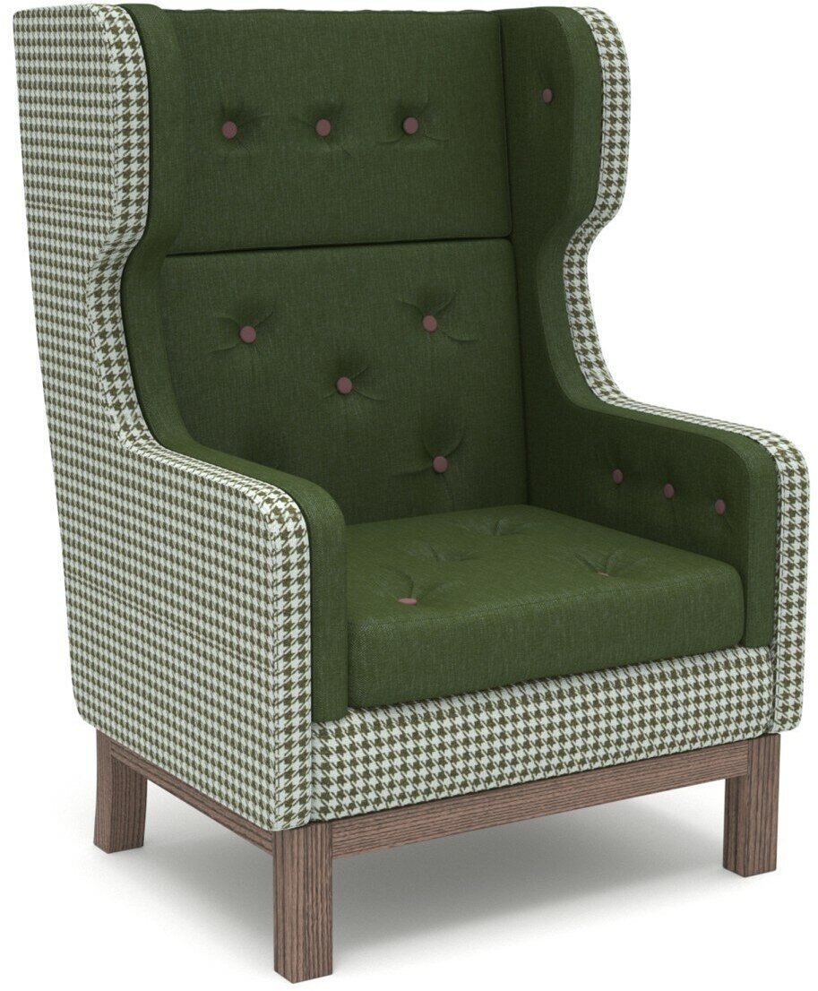 Дизайнерское кресло Soft Element Эликсир, высокая спинка, жаккард, зеленое с орнаментом, современный стиль скандинавский лофт, в гостиную