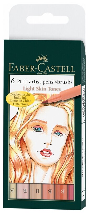 Faber-Castell набор капиллярных ручек Pitt Artist Pen Brush Light Skin, 6 цветов, 6 шт.