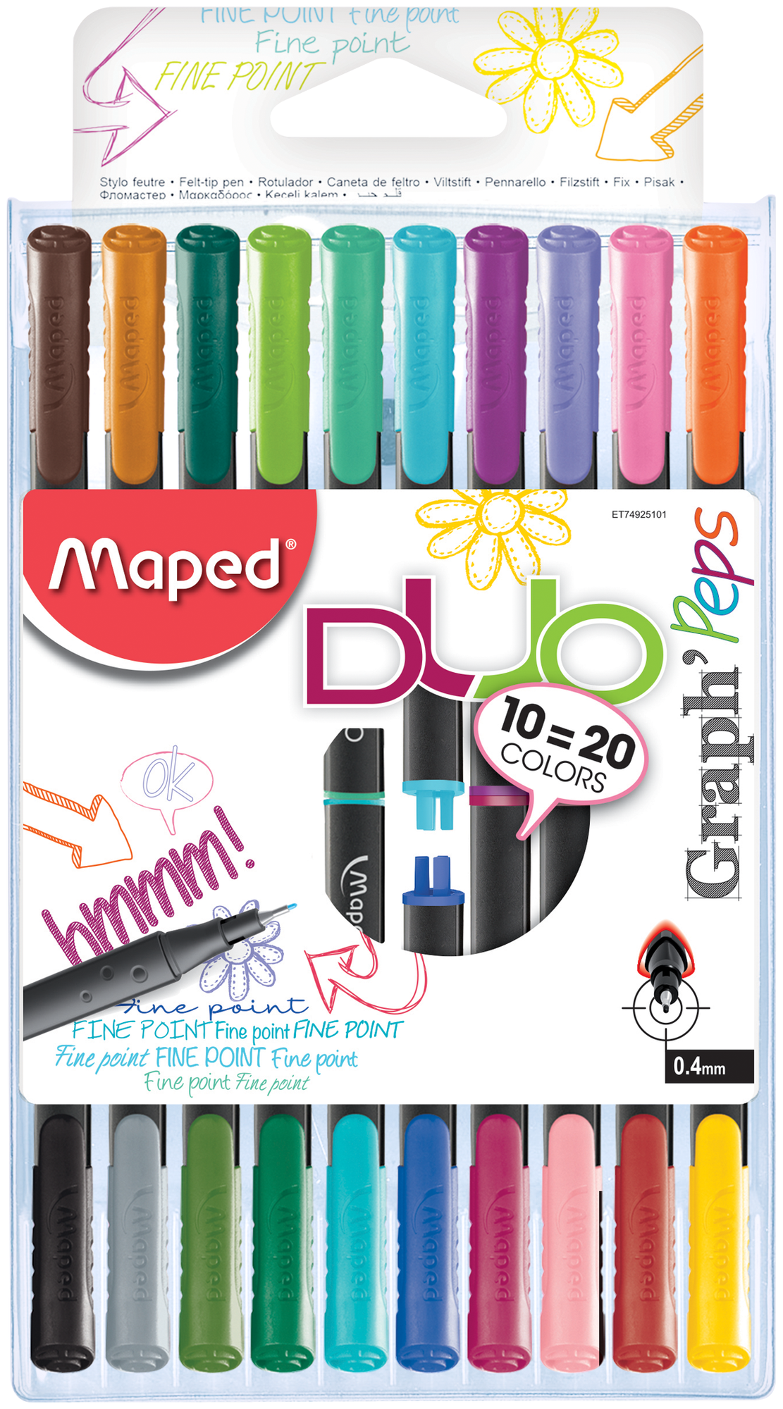 Набор капиллярных ручек Maped "Graph Peps Duo", 0.4 мм, 20 цветов, 10 шт.