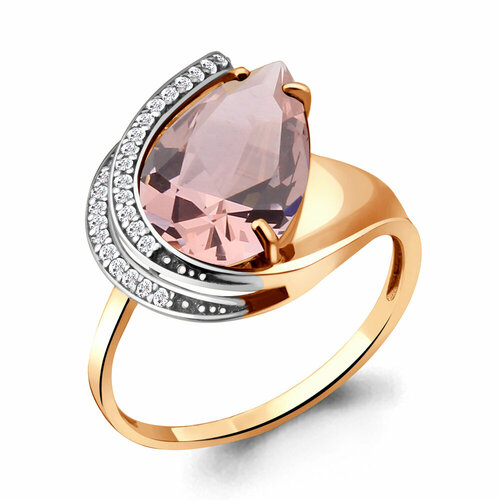 Кольцо Diamant online, серебро, 925 проба, золочение, морганит, фианит, размер 17.5, розовый кольцо 1410931271 из серебра 925 пробы с морганитом синтетическим и фианитом 17 5