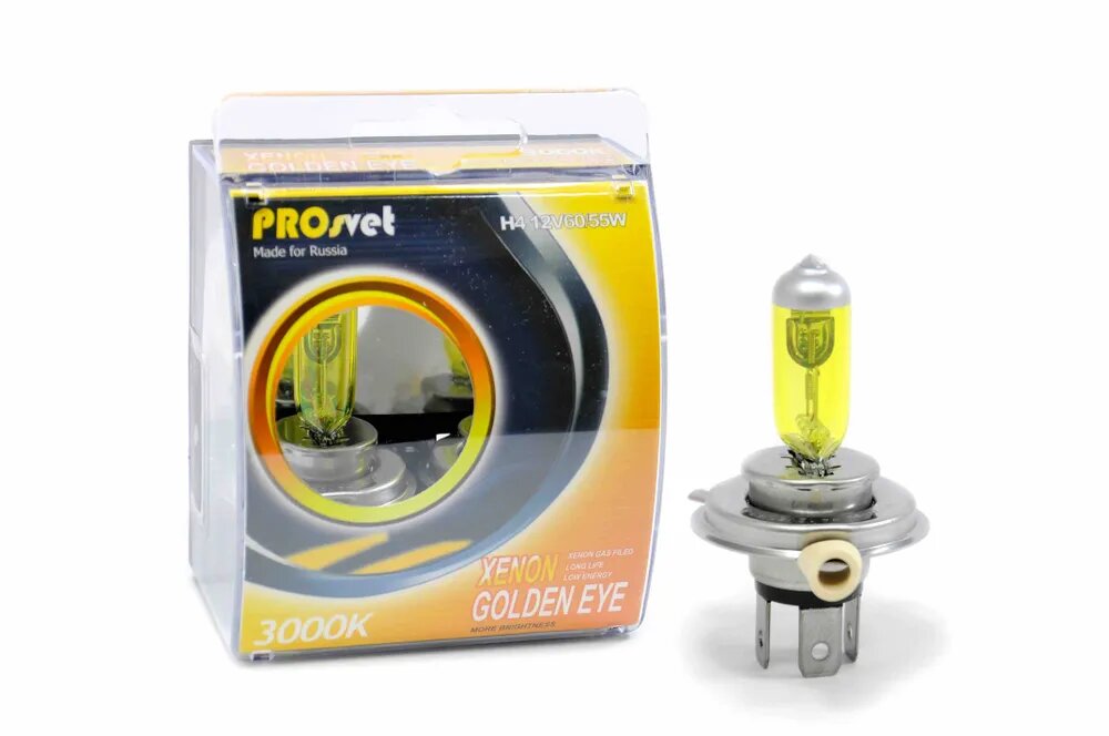 Лампа автомобильная галогенная H4 PROsvet 12v 60/55w P43t Yellow (к-т) 2 шт.