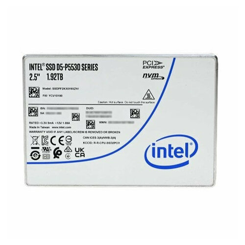 Intel SSD D5-P5530 Series (1.92TB, 2.5in PCIe 4.0 x4, TLC) SSDPF2KX019XZN1
