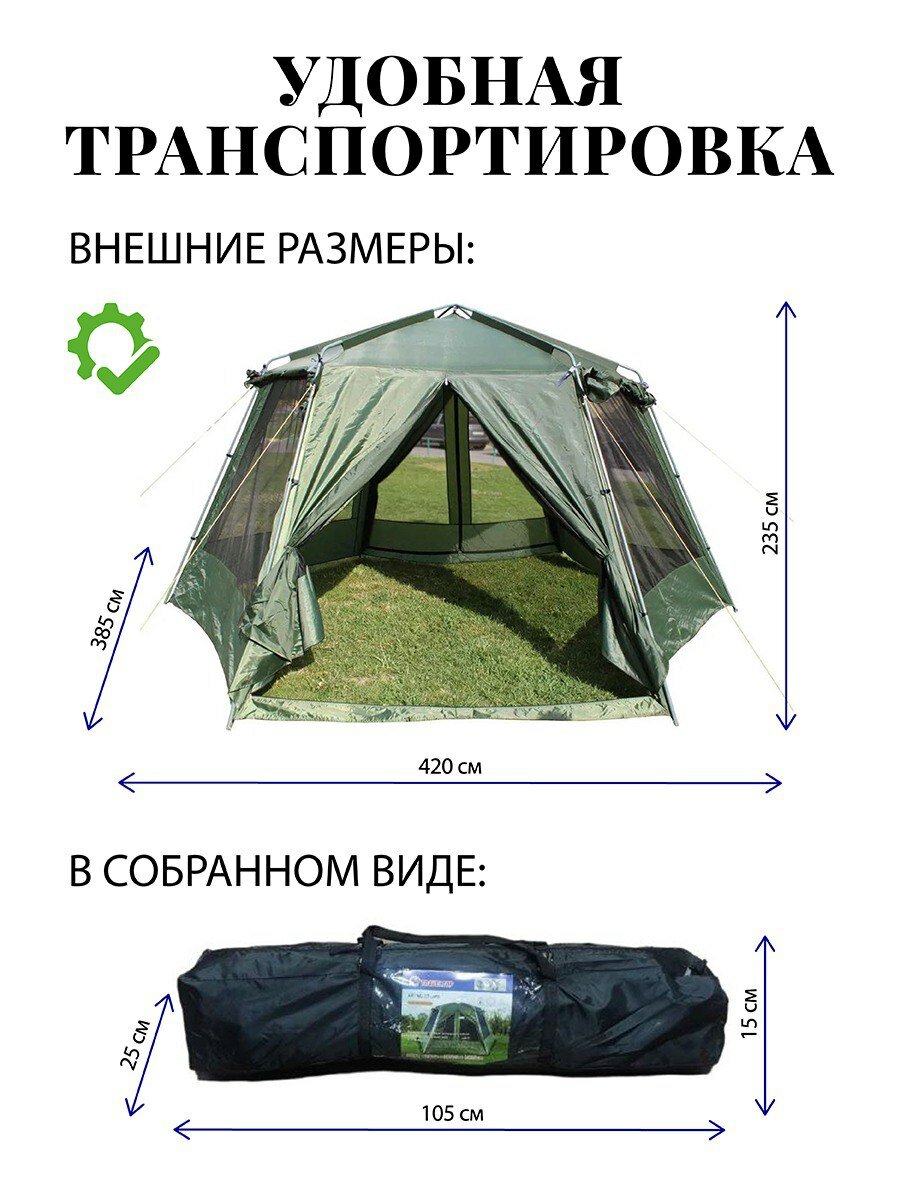 Фото Шатер туристический для природы с сеткой большой закрытый  Traveltop  2068  для большой компании  420х385х235см