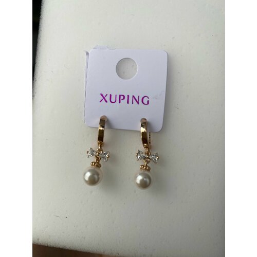 Серьги XUPING JEWELRY, искусственный камень, белый, золотой серьги пусеты xuping jewelry бижутерный сплав искусственный камень золотой