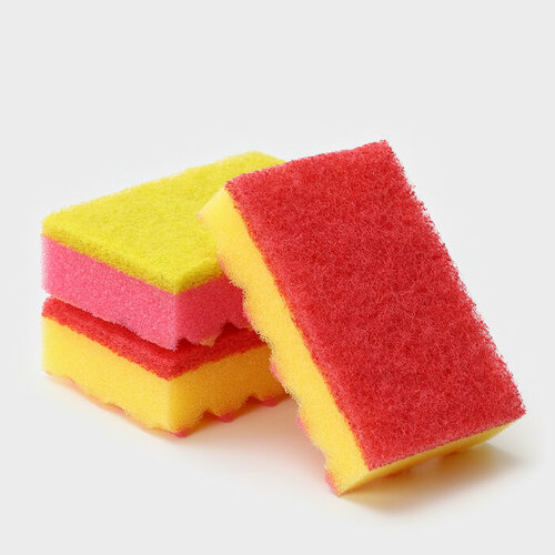 Губка для мытья посуды Ежики 3 шт 1006530 мм абразивное полотно цвет микс 460₽