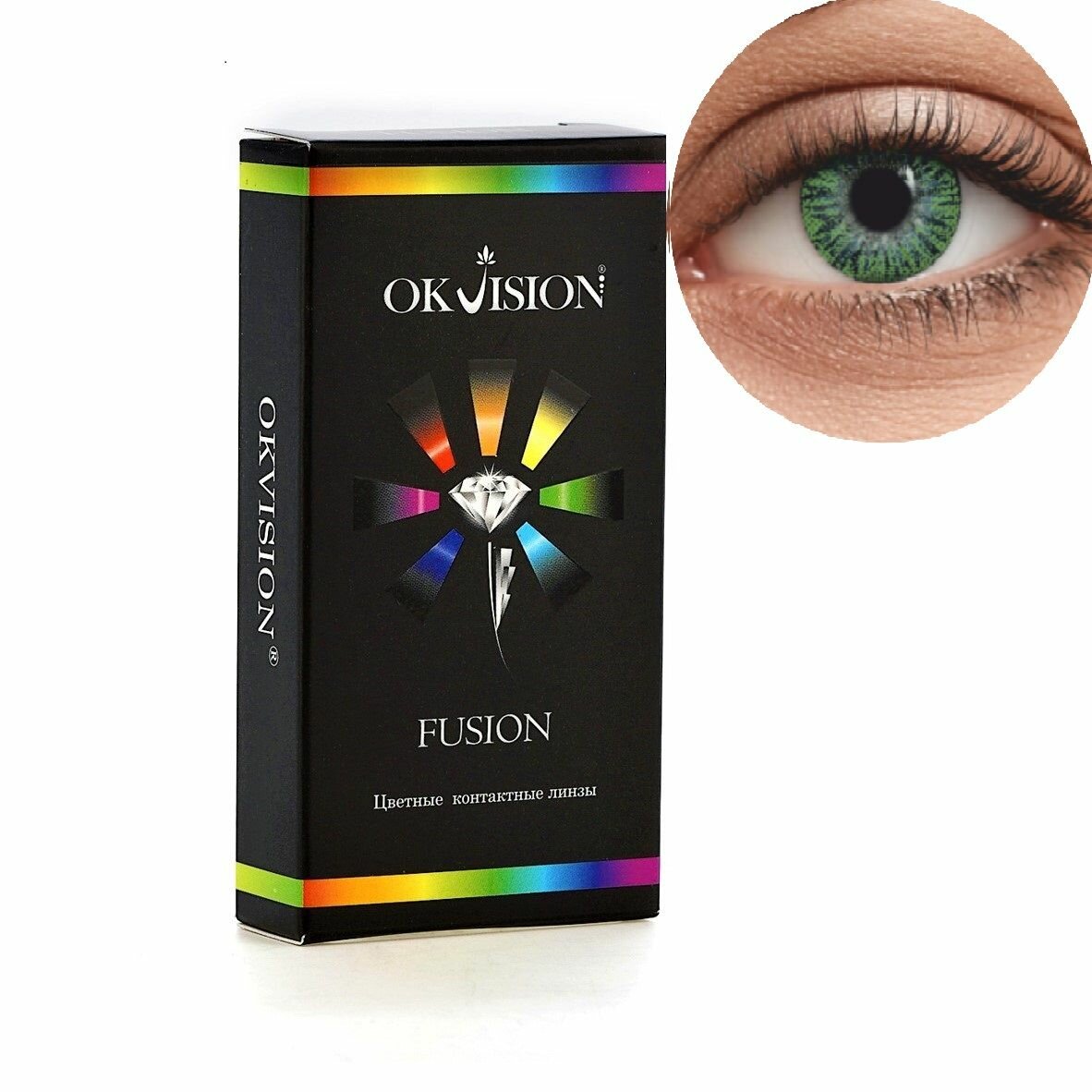 Цветные контактные линзы OKVision Fusion Lime, -8.00