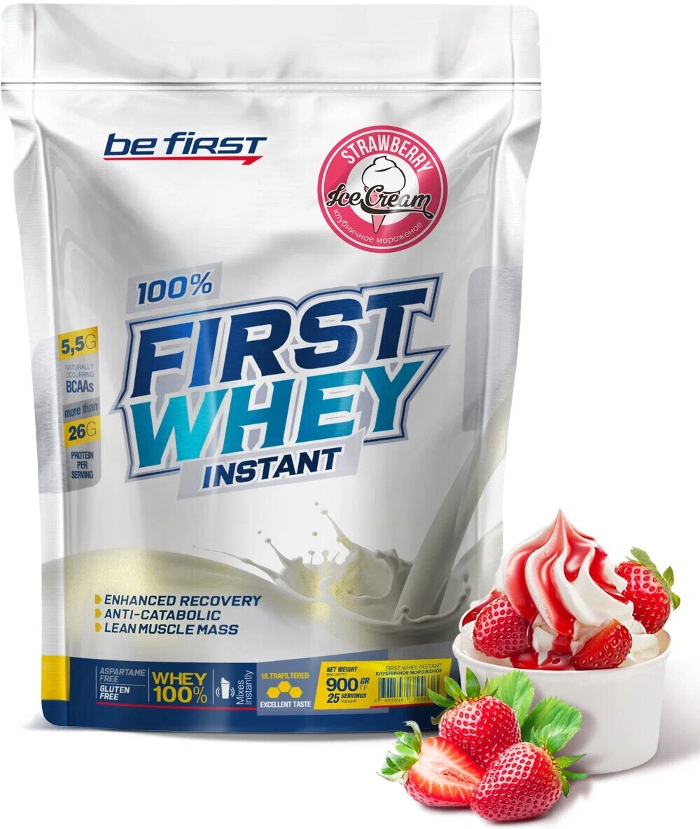 Be First Whey Instant 900 г Клубничное мороженое