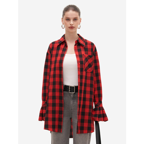 Рубашка TOPTOP, размер XS/S, красный классическое женское клетчатое шерстяное пальто модная повседневная прямая куртка с отложным воротником и длинным рукавом винтажная одн