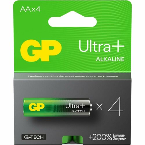 Щелочные батарейки GP Ultra Plus Alkaline типоразмера АА15AUPA21 G-TECH 4 шт. 1197 батарейки alkaline gp 15augl 2cr4 подари жизнь аа 4 шт
