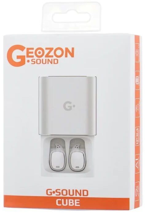 Гарнитура GEOZON G-Sound Cube, Bluetooth, вкладыши, серебристый/белый [g-s02svr] - фото №6