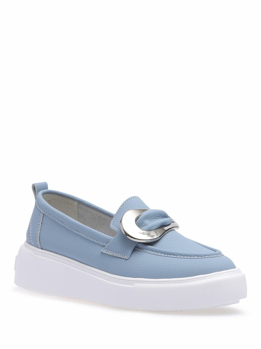 фото Лоферы кожаные на каблуке женские El Tempo CVS232_XTEL-016-013_BLUE голубой 38