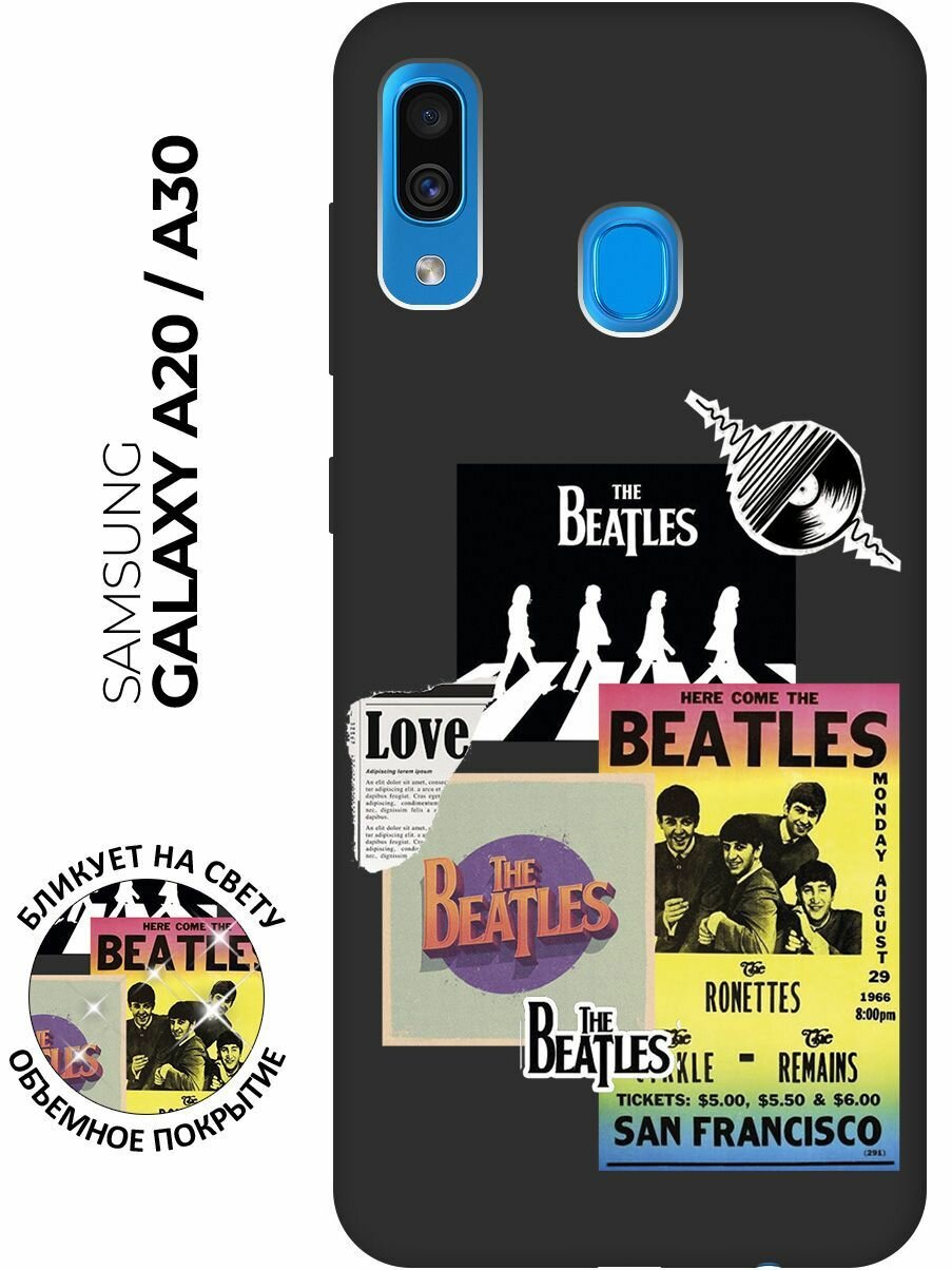 Матовый чехол Beatles Stickers для Samsung Galaxy A20 / A30 / Самсунг А20 / А30 с 3D эффектом черный