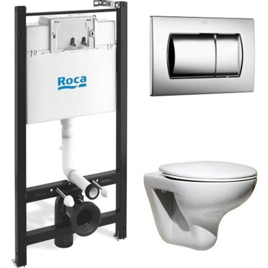 Унитаз с и инсталляцией Roca Mateo клавиша смыва хром