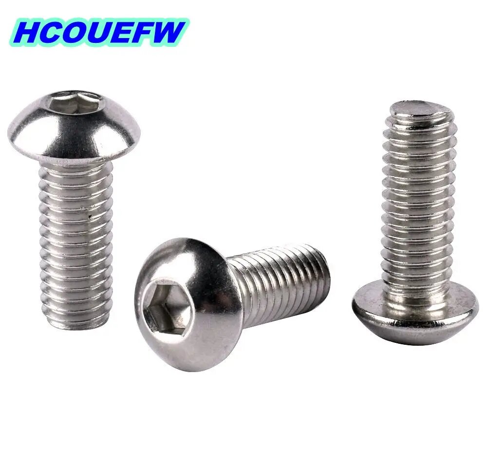 HCOUEFW болты с потайной головкой из нержавеющей стали 304 1I4-20 (10pcs), Button Head Hex, 1/2"