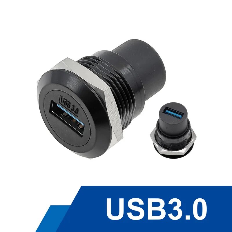 USB 3.0 розетка круглая металлическая черная