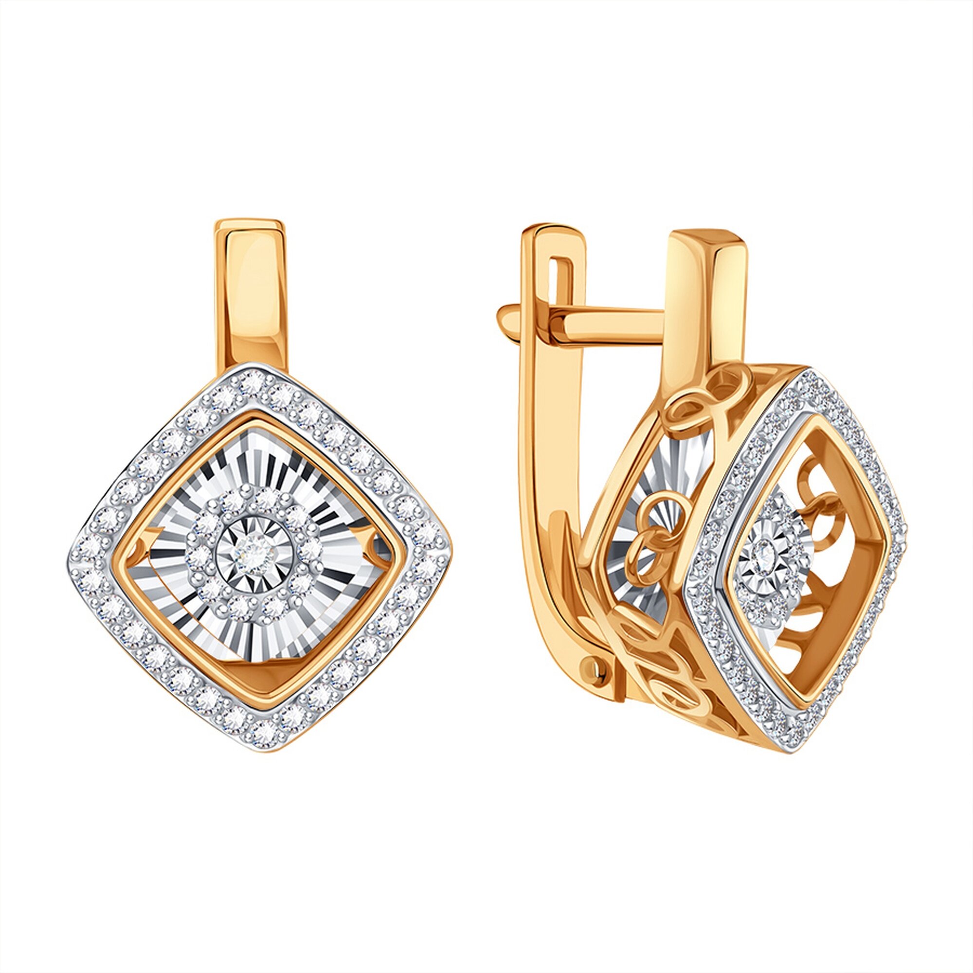 Серьги Diamant online, красное золото, 585 проба, бриллиант, длина 1.6 см, , прозрачный