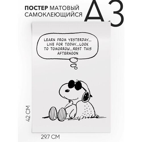 Постер плакат на стену, Snoopy - Joe Cool Resting , Самоклеящийся, 30х40, А3