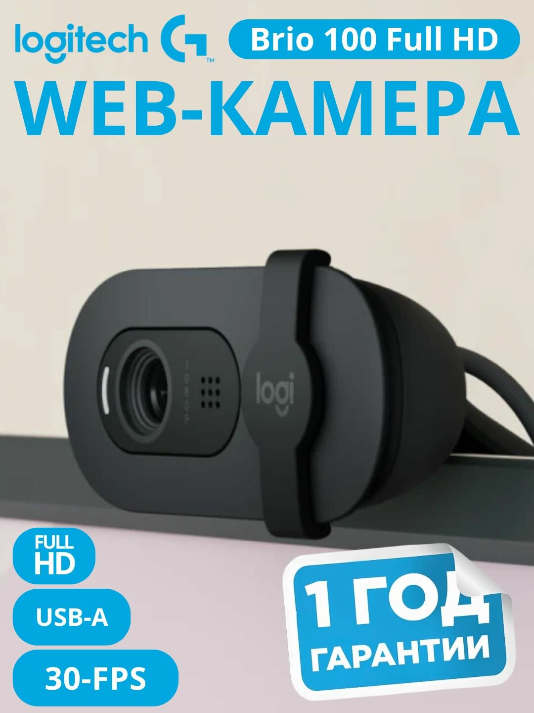 Камера LOGITECH "Brio" 100, Full HD, GRAPHITE, USB, EMEA28-935