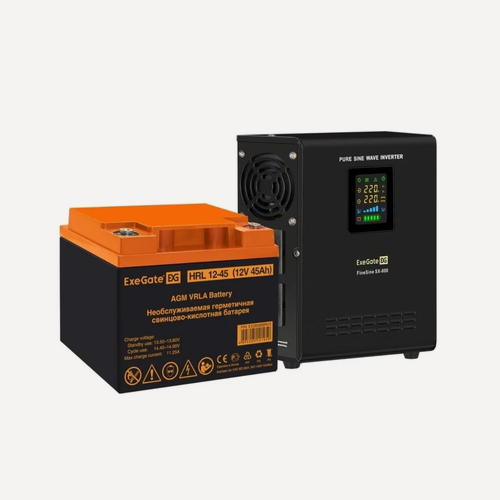 Изображение товара Комплект ИБП ExeGate FineSine SX-800. LCD. AVR.2SH EX295996RUS Line-interactive 800ВА/500Вт + батарея 45Aч EX285666RUS