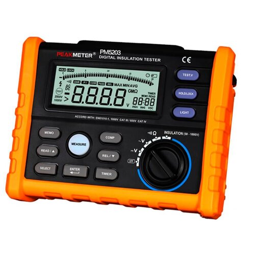 мегаомметр цифровой fluke 1587 fc Цифровой тестер изоляции PEAKMETER MS5203 (Оранжевый)