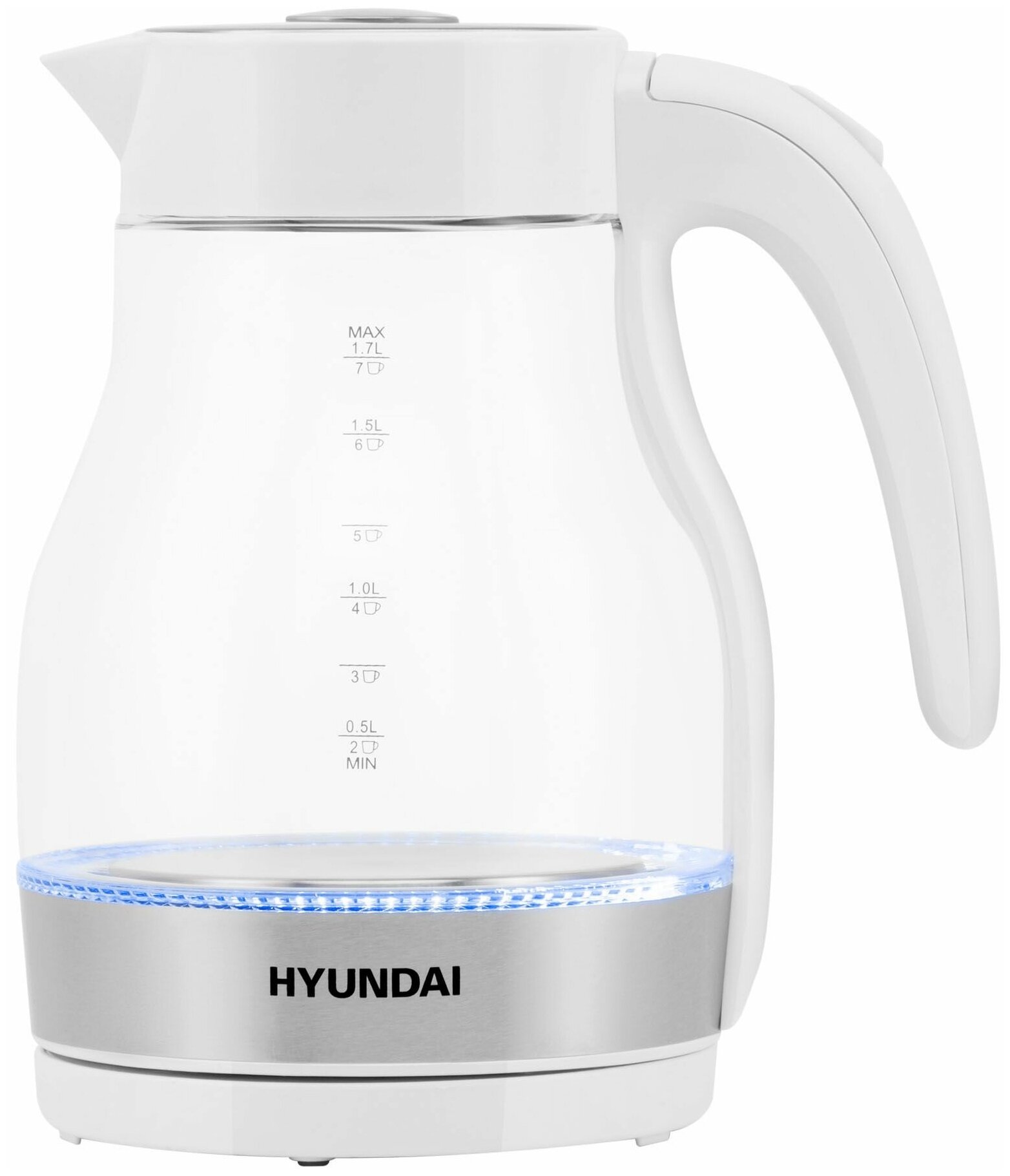 Чайник электрический HYUNDAI HYK-G3802, 2200Вт, белый и серебристый