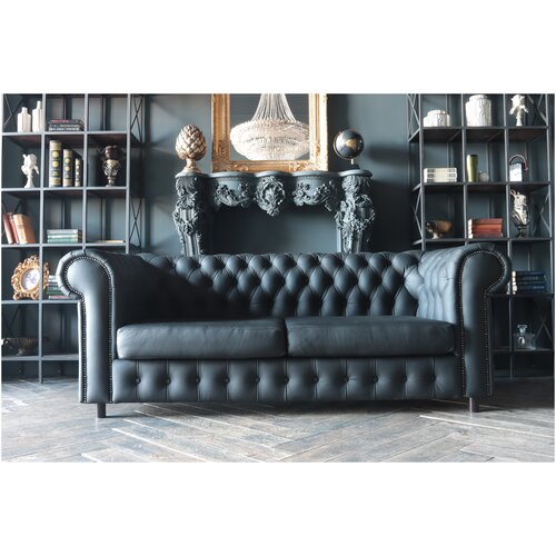 Диван кожаный премиум класса Elborso. Диван CHESTER BLACK из экокожи. Черный. М005