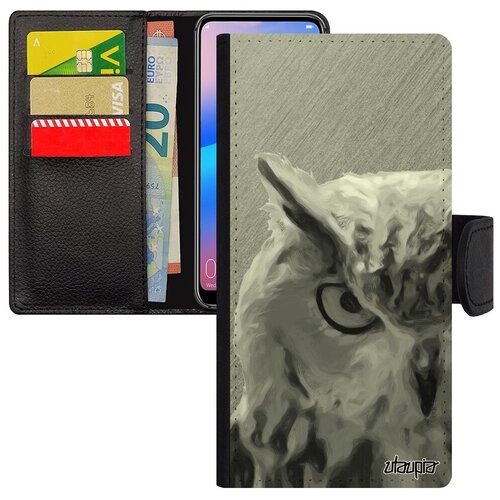 фото Красивый чехол-книжка на телефон // huawei p30 lite // "сова" сыч ночной, utaupia, серый